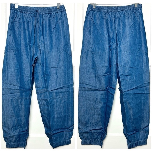 NWT WHISTLES Chambray High Rise Drawstring Waist Ankle Crop Barrel Leg Pants 10 - Picture 4 of 9